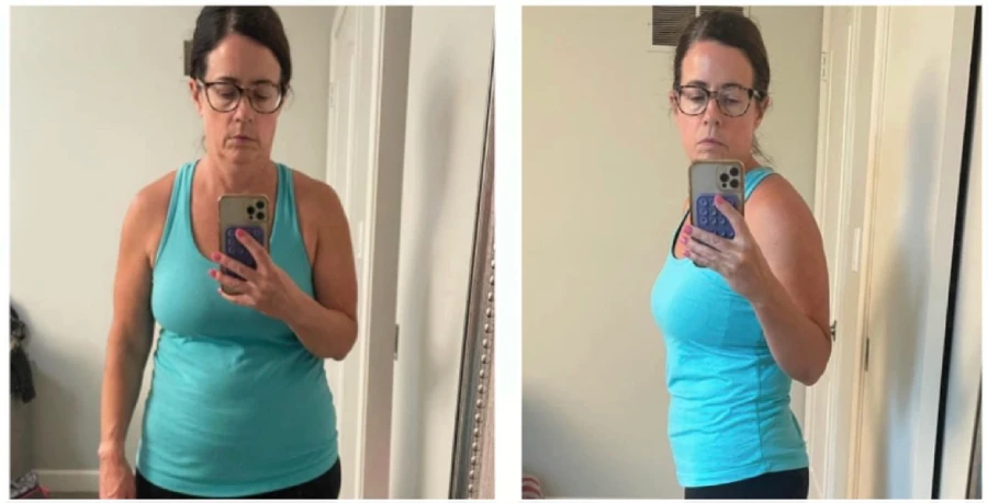 Jennifer, a happy Phix user, before and after photos: leaner body transformation with Phix.